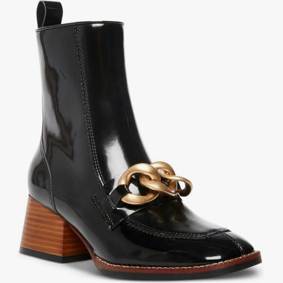 Steve Madden Other - Steve Madden Girls Loreen Patent Leather Gold Chain Black Boots 3